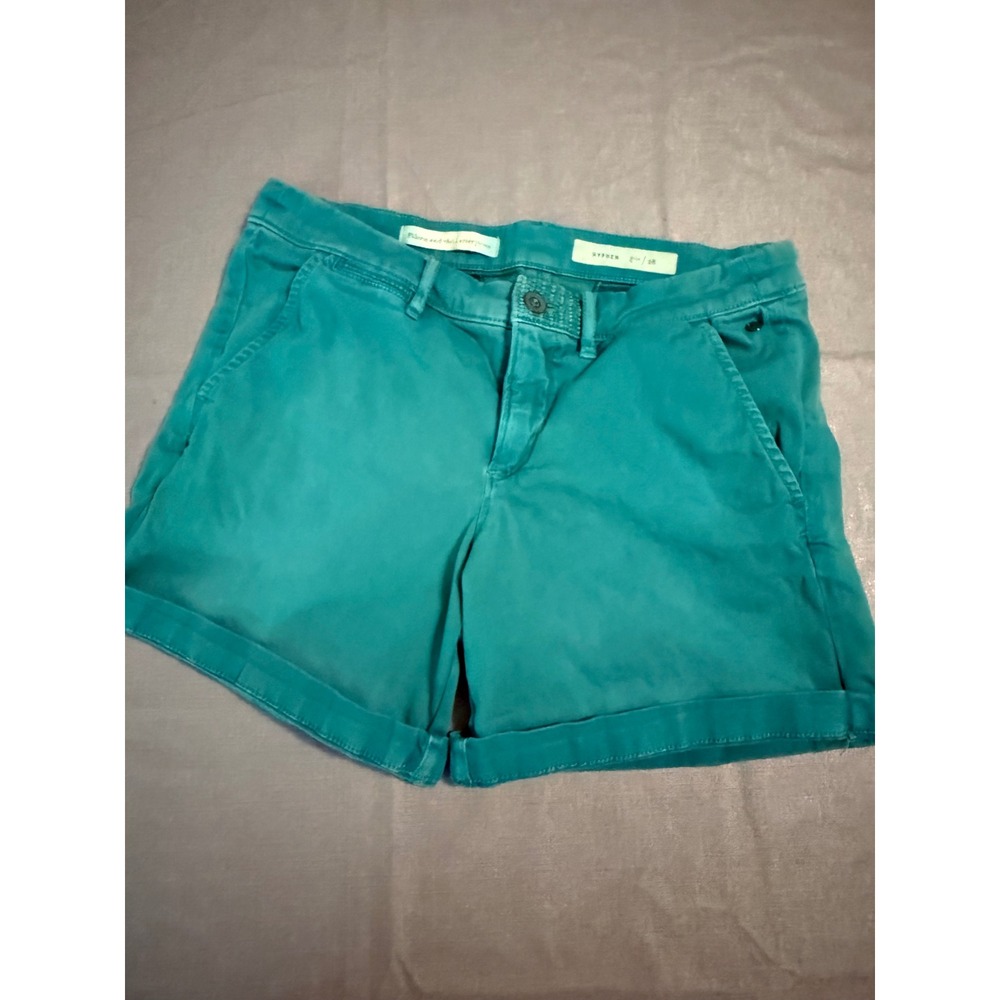 Pilcro and the Letterpress Hyphen Teal Green Chino Shorts Women 28 Cuffed Twill